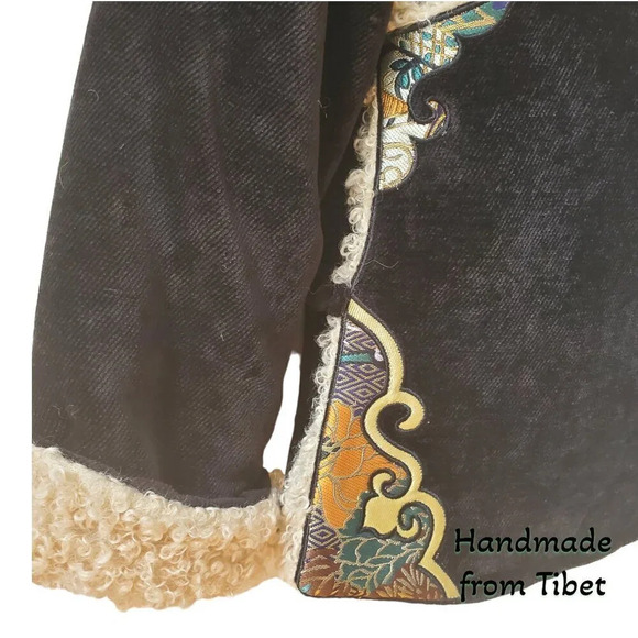 Handmade Tibetan | Cord Children's Coat with Angora Lining | Black | sz 5 / 6 - Picture 4 of 10